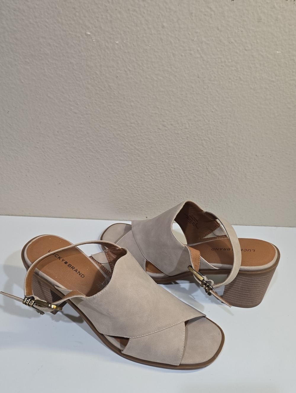 Lucky Brand Taupe Suede Block Heel Sandals